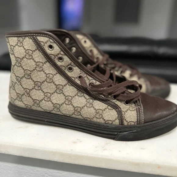 Gucci Brown/Grey GG Canvas High Top Sneakers Size 40 - Picture 2 of 9